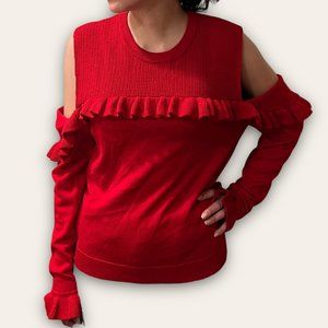 The Kooples Red Merino Wool Openwork Sweater Size 2